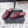 CHANEL 26S MULE LOAFERS IN BURGUNDY RED PATENT CALFSKIN WITH CC LOGO