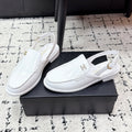 CHANEL 26S SLINGBACK LOAFERS IN WHITE PATENT CALFSKIN WITH CC LOGO