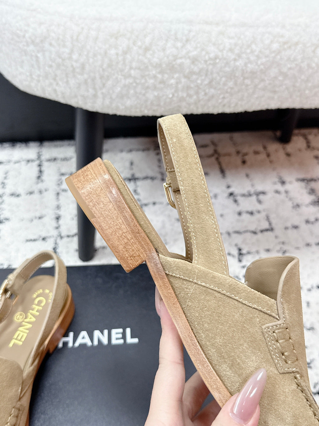 CHANEL 26S SLINGBACK LOAFERS IN LIGHT BROWN SUEDE WITH CC LOGO