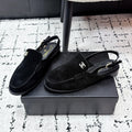 CHANEL 26S SLINGBACK LOAFERS IN BLACK SUEDE WITH CC LOGO