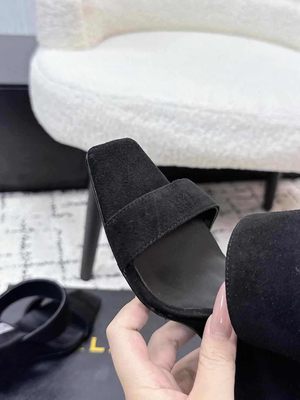 ALAIA 26S DOUBLE STRAP WEDGE SANDALS 70 MM IN BLACK SUEDE