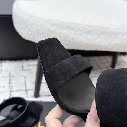 ALAIA 26S DOUBLE STRAP WEDGE SANDALS 70 MM IN BLACK SUEDE