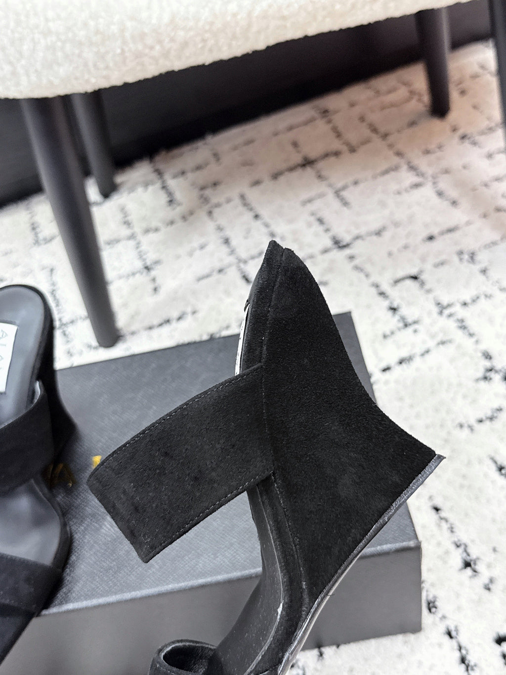 ALAIA 26S DOUBLE STRAP WEDGE SANDALS 70 MM IN BLACK SUEDE