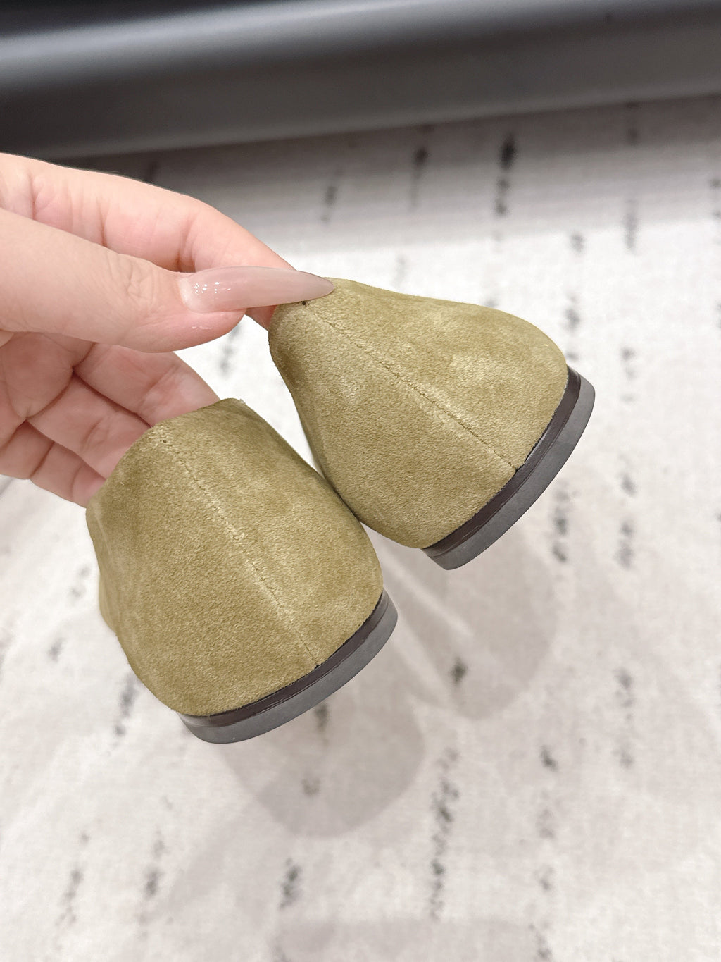 THE ROW 26S BALLET FLATS IN OLIVE BROWN SUEDE