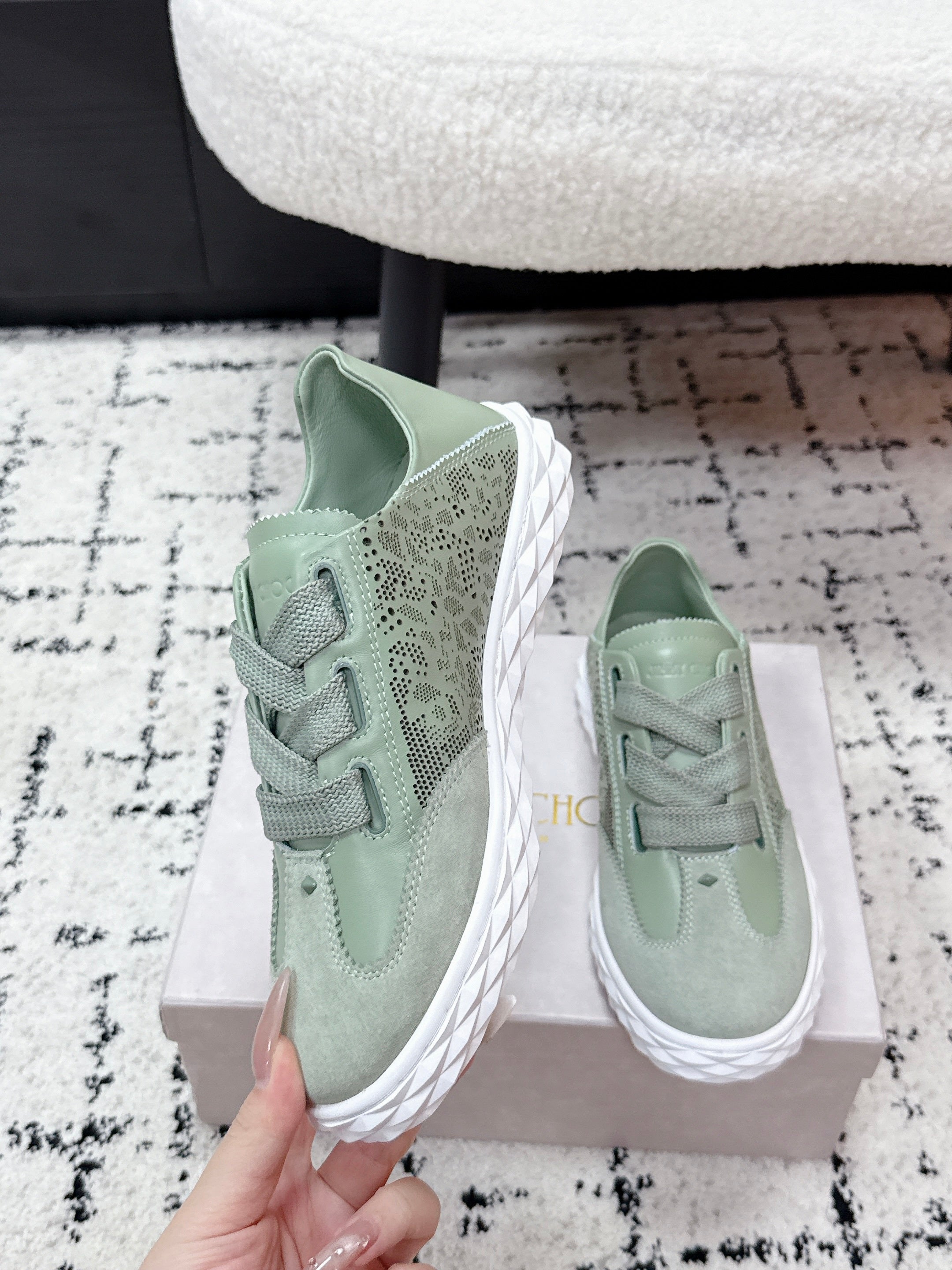 JIMMY CHOO 26S SNEAKERS IN SAGE GREEN SUEDE