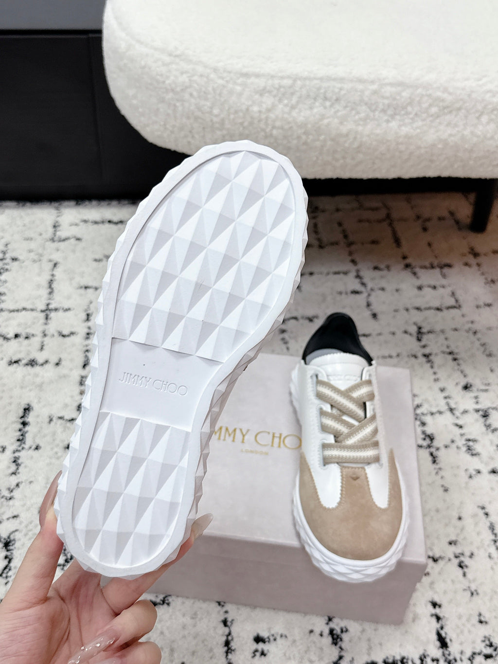 JIMMY CHOO 26S SNEAKERS IN BEIGE SUEDE AND WHITE CALFSKIN