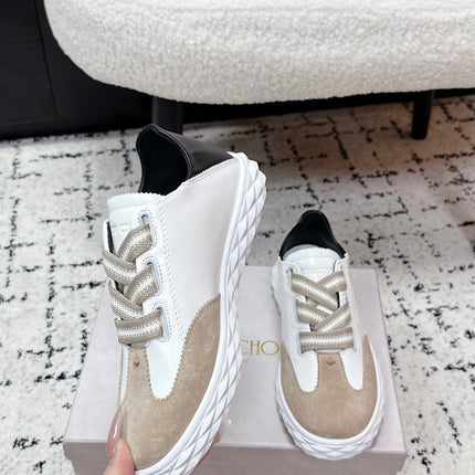 JIMMY CHOO 26S SNEAKERS IN BEIGE SUEDE AND WHITE CALFSKIN