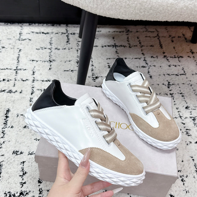 JIMMY CHOO 26S SNEAKERS IN BEIGE SUEDE AND WHITE CALFSKIN