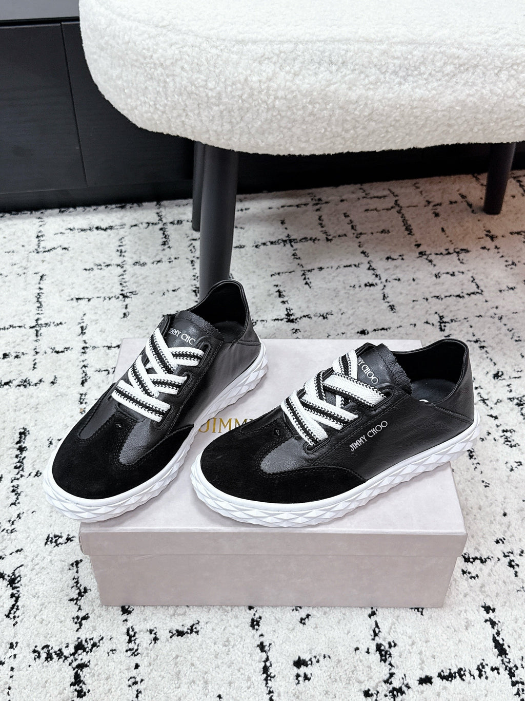 JIMMY CHOO 26S SNEAKERS IN BLACK CALFSKIN AND SUEDE