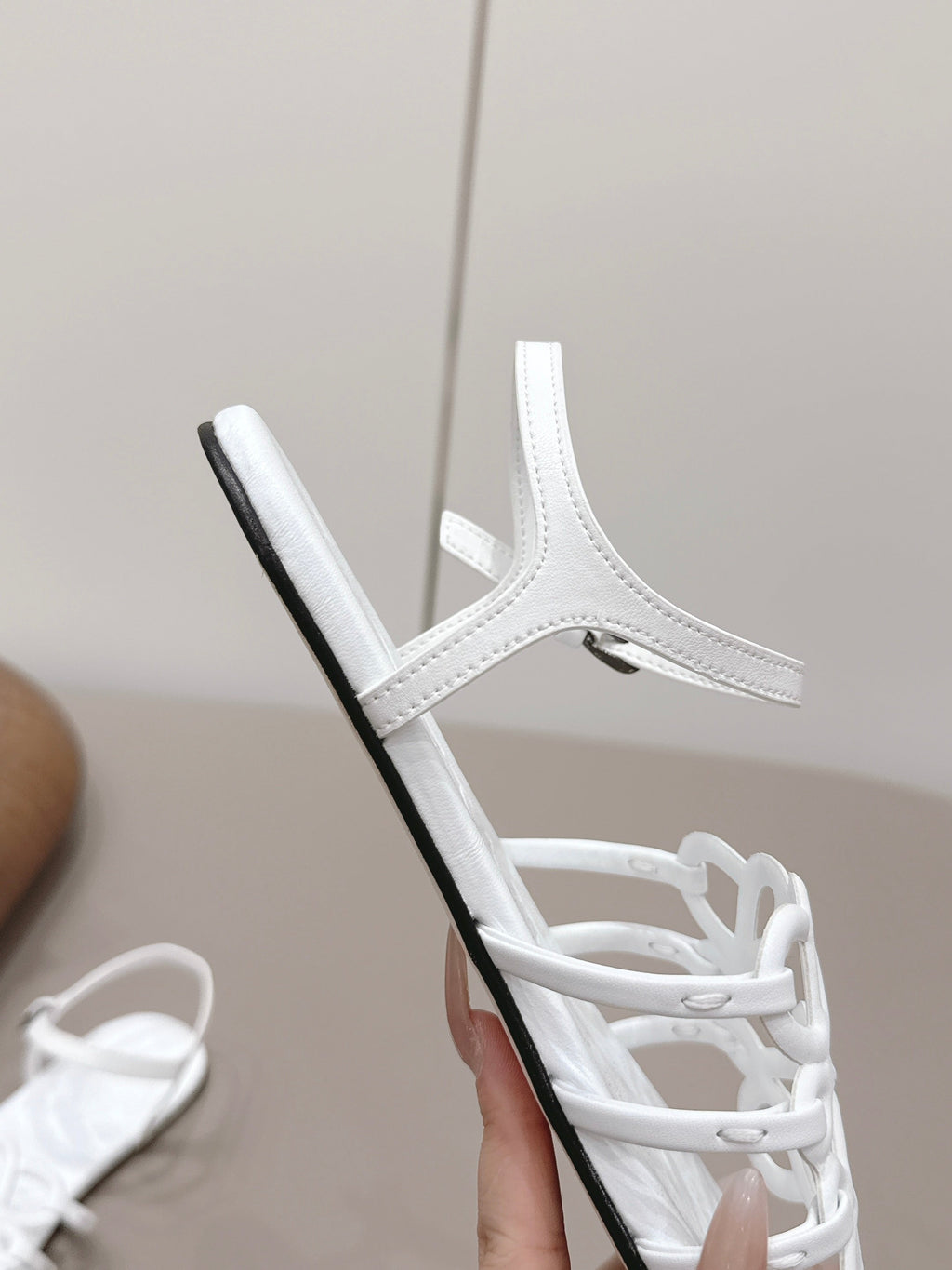 LOEWE 26S SQUARE TOE SANDALS IN WHITE CALFSKIN LOGO