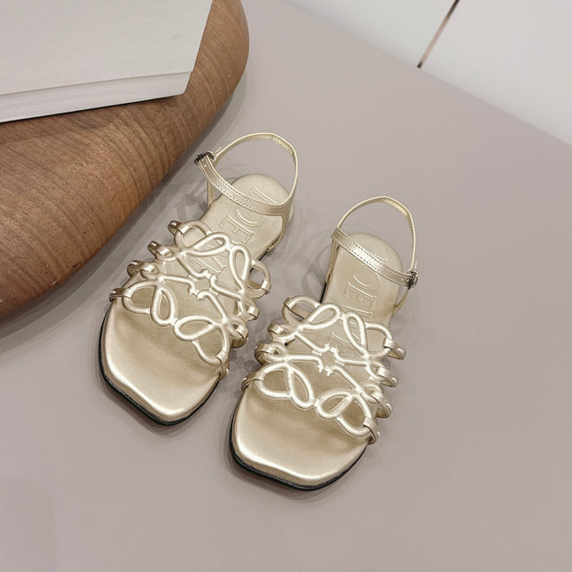LOEWE 26S SQUARE TOE SANDALS IN GOLD CALFSKIN LOGO