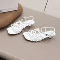 LOEWE 26S SQUARE TOE HEEL SANDALS 50MM IN WHITE CALFSKIN LOGO