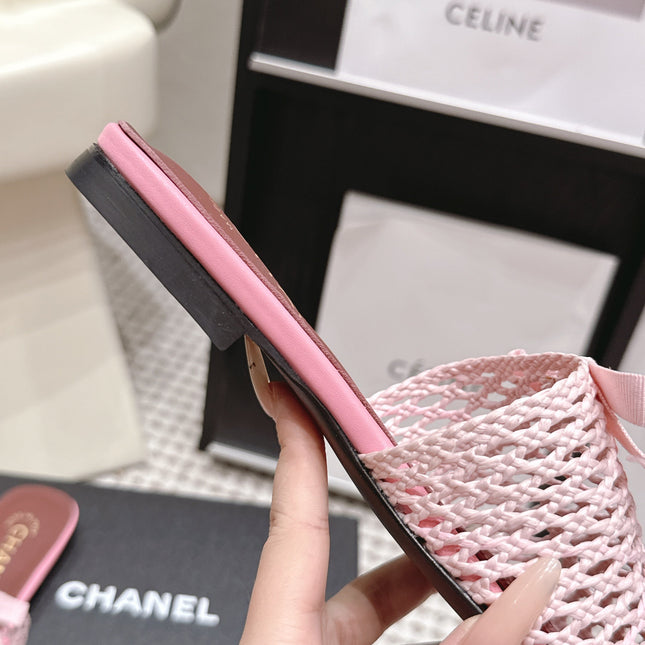 CHANEL 26S POINTED-TOE MULES IN LIGHT PINK MESH