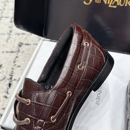 YSL 26S LOAFERS IN CHOCOLATE BROWN CALFSKIN WITH CROCODILE EMBOSSING