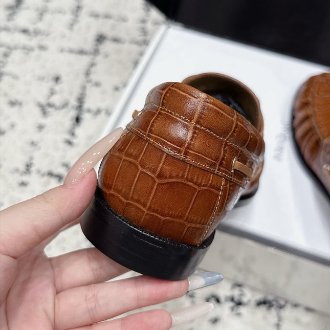 YSL 26S LOAFERS IN BROWN CALFSKIN WITH CROCODILE EMBOSSING