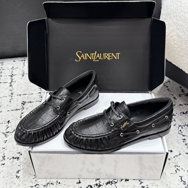 YSL 26S LOAFERS IN BLACK CALFSKIN WITH CROCODILE EMBOSSING