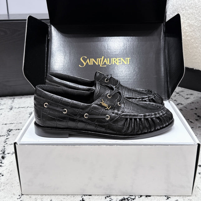 YSL 26S LOAFERS IN BLACK CALFSKIN WITH CROCODILE EMBOSSING