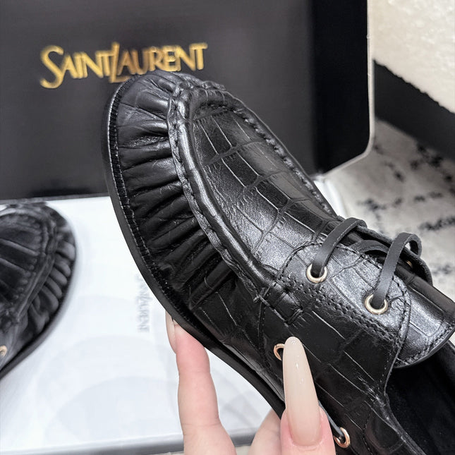 YSL 26S LOAFERS IN BLACK CALFSKIN WITH CROCODILE EMBOSSING