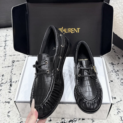 YSL 26S LOAFERS IN BLACK CALFSKIN WITH CROCODILE EMBOSSING