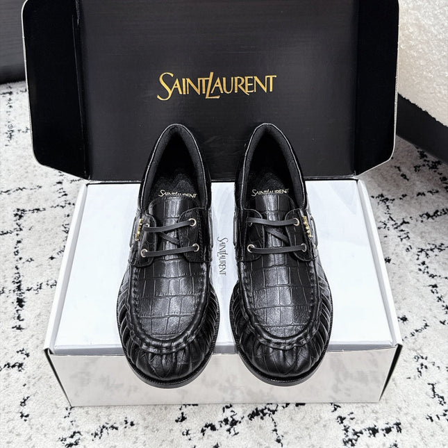 YSL 26S LOAFERS IN BLACK CALFSKIN WITH CROCODILE EMBOSSING