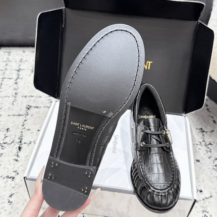 YSL 26S LOAFERS IN BLACK CALFSKIN WITH CROCODILE EMBOSSING