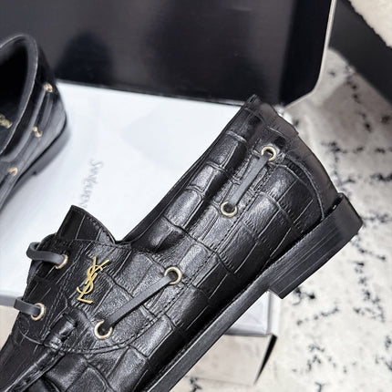 YSL 26S LOAFERS IN BLACK CALFSKIN WITH CROCODILE EMBOSSING