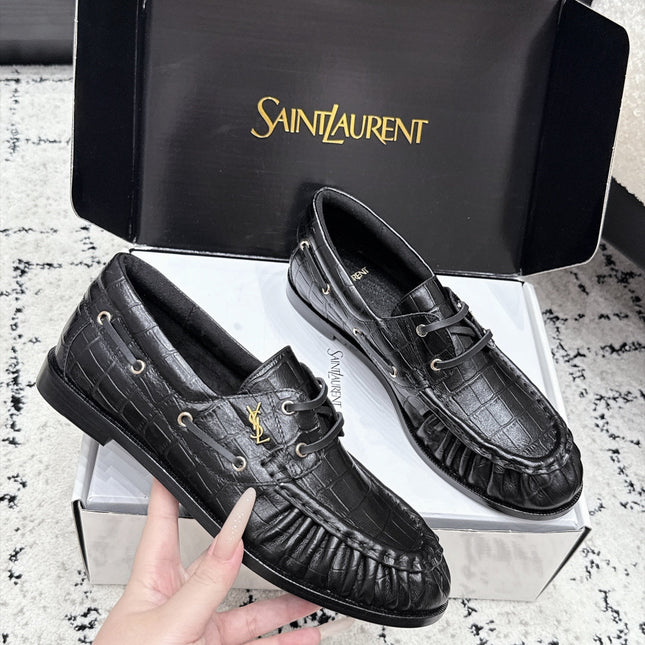 YSL 26S LOAFERS IN BLACK CALFSKIN WITH CROCODILE EMBOSSING