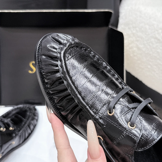 YSL 26S LOAFERS IN BLACK GLOSSY CALFSKIN WITH CROCODILE EMBOSSING