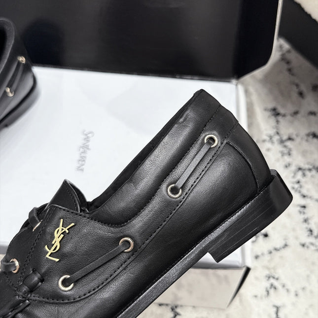 YSL 26S LOAFERS IN BLACK CALFSKIN WITH HORIZONTAL STRAP