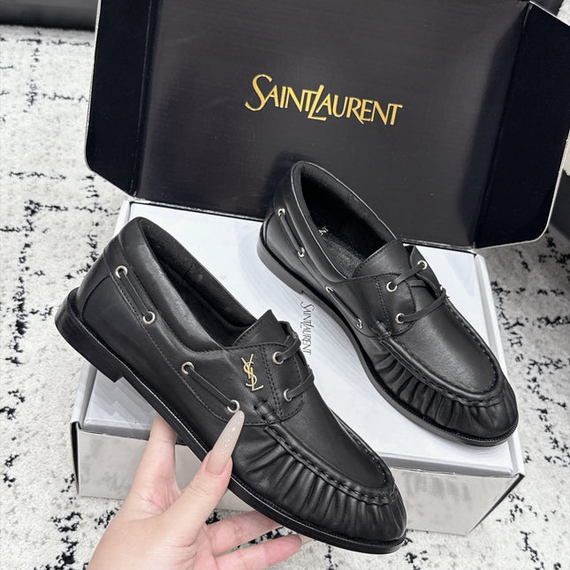 YSL 26S LOAFERS IN BLACK CALFSKIN WITH HORIZONTAL STRAP