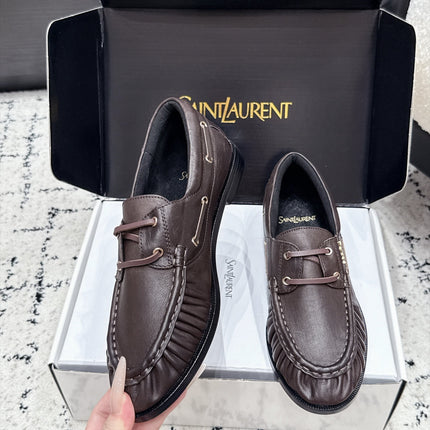 YSL 26S LOAFERS IN DARK BROWN CALFSKIN WITH HORIZONTAL STRAP