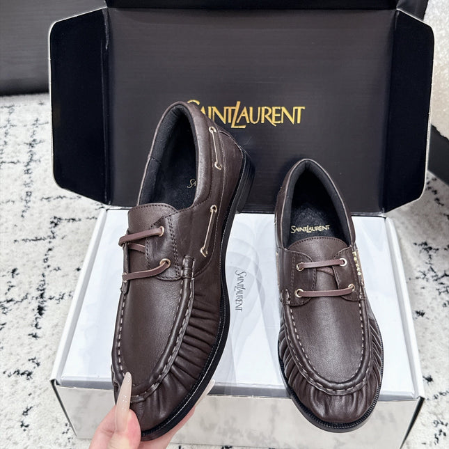 YSL 26S LOAFERS IN DARK BROWN CALFSKIN WITH HORIZONTAL STRAP