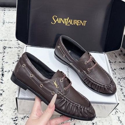 YSL 26S LOAFERS IN DARK BROWN CALFSKIN WITH HORIZONTAL STRAP