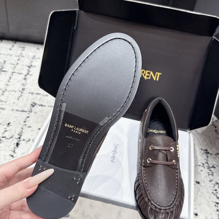YSL 26S LOAFERS IN DARK BROWN CALFSKIN WITH HORIZONTAL STRAP
