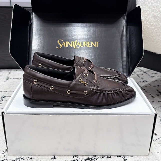 YSL 26S LOAFERS IN DARK BROWN CALFSKIN WITH HORIZONTAL STRAP
