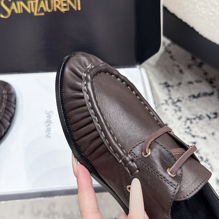 YSL 26S LOAFERS IN DARK BROWN CALFSKIN WITH HORIZONTAL STRAP