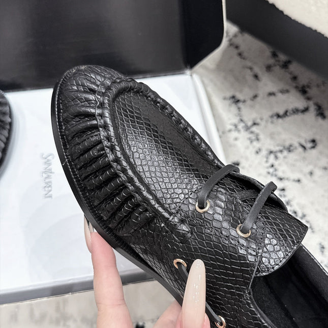 YSL 26S LOAFERS IN BLACK CALFSKIN WITH SNAKESKIN EMBOSSING