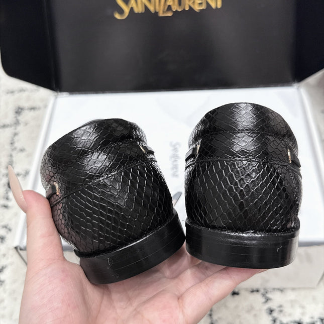 YSL 26S LOAFERS IN BLACK CALFSKIN WITH SNAKESKIN EMBOSSING