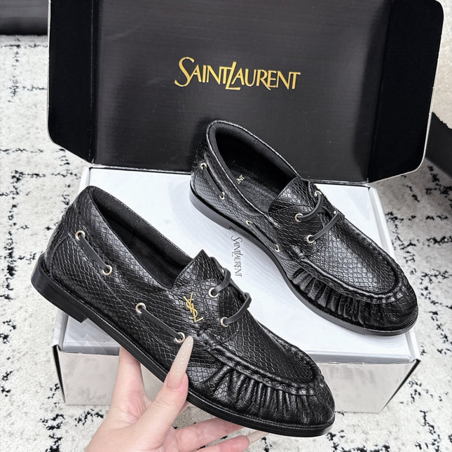 YSL 26S LOAFERS IN BLACK CALFSKIN WITH SNAKESKIN EMBOSSING