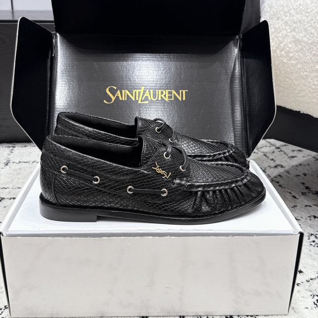 YSL 26S LOAFERS IN BLACK CALFSKIN WITH SNAKESKIN EMBOSSING