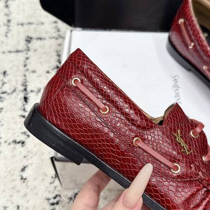YSL 26S LOAFERS IN DARK RED CALFSKIN WITH SNAKESKIN EMBOSSING
