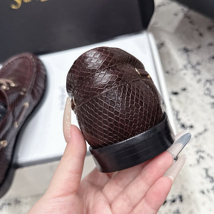 YSL 26S LOAFERS IN DARK BROWN CALFSKIN WITH SNAKESKIN EMBOSSING