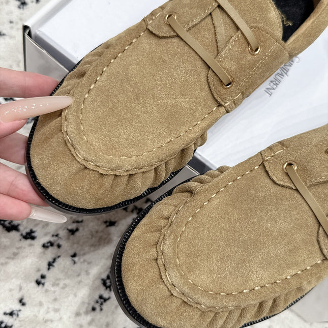 YSL 26S LOAFERS IN DARK BEIGE SUEDE WITH HORIZONTAL STRAP
