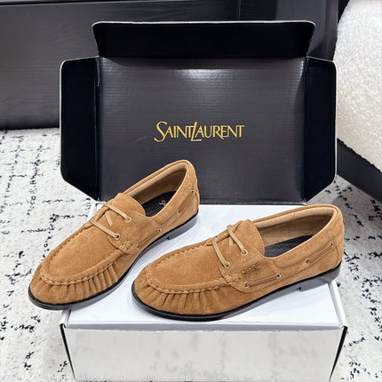 YSL 26S LOAFERS IN CAMEL SUEDE WITH HORIZONTAL STRAP