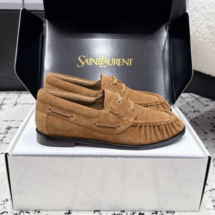 YSL 26S LOAFERS IN CAMEL SUEDE WITH HORIZONTAL STRAP