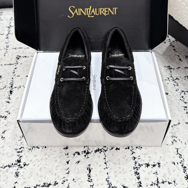 YSL 26S LOAFERS IN BLACK SUEDE WITH HORIZONTAL STRAP