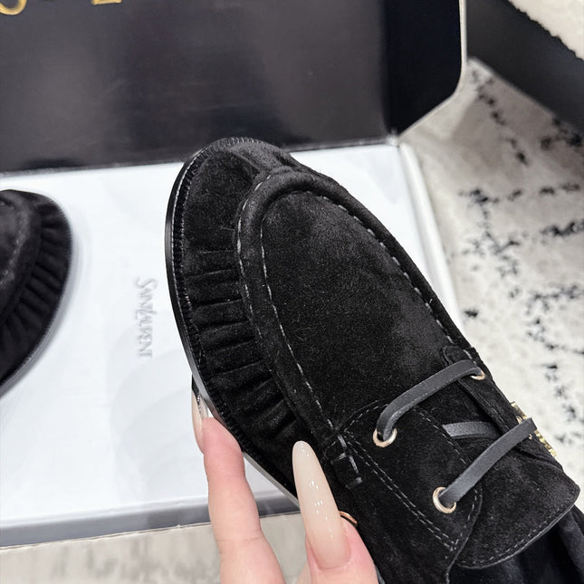 YSL 26S LOAFERS IN BLACK SUEDE WITH HORIZONTAL STRAP