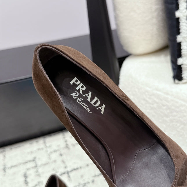 PRADA 26S HIGH HEELS 55 MM IN DARK BROWN SUEDE