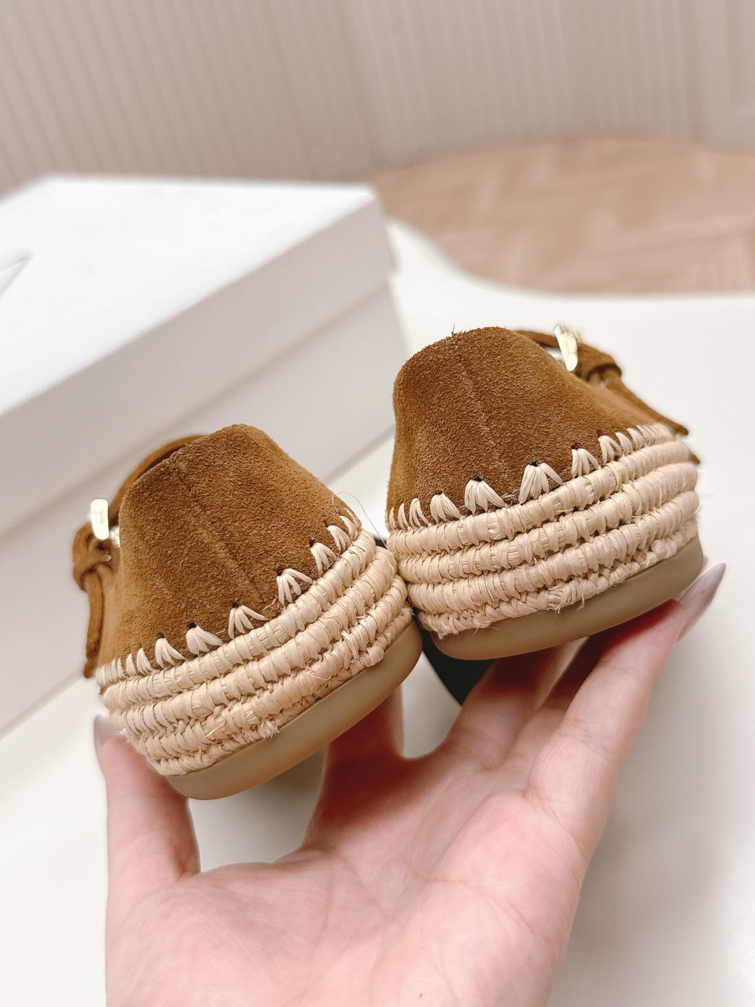 PRADA 26S MARY JANE ESPADRILLES SHOES IN CARAMEL BROWN SUEDE WITH LOGO