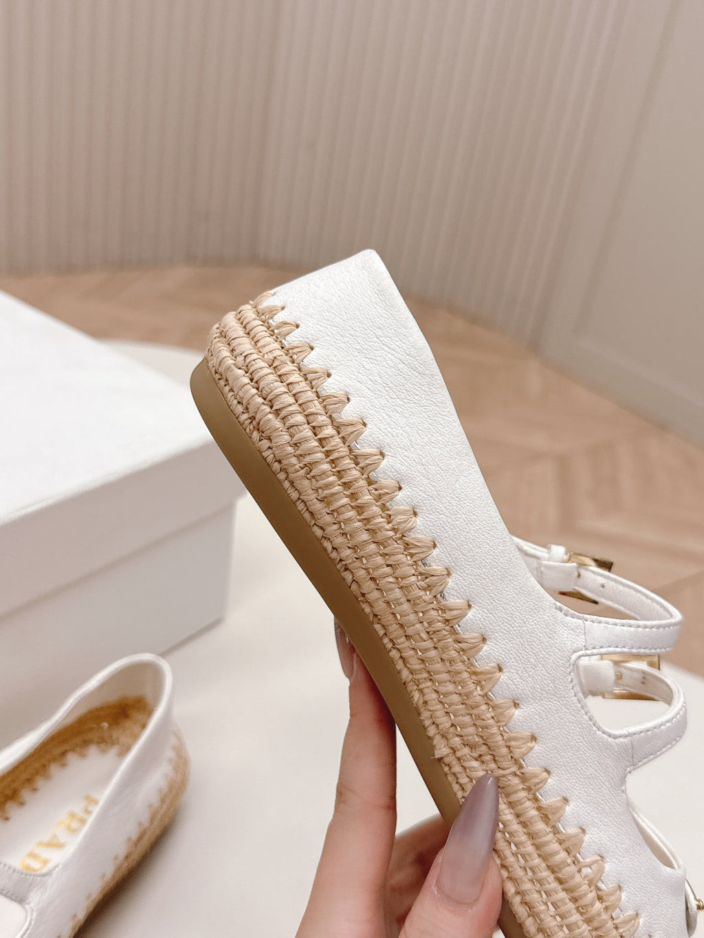 PRADA 26S MARY JANE ESPADRILLES SHOES IN WHITE CALFSKIN WITH LOGO